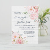 Rustic Pink Floral Spring Wedding Invitations Kaart (Staand voorkant)