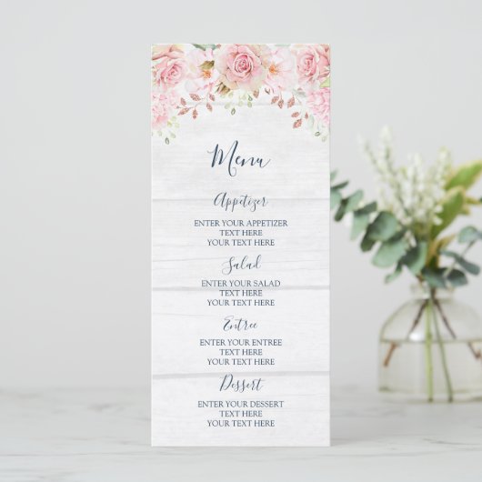 Rustic Pink Floral Spring Wedding Menu (Debout devant)
