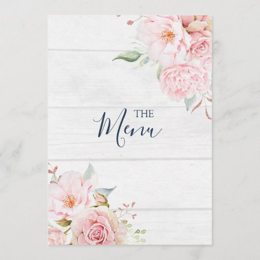 Rustic Pink Floral Spring Wedding Menu (Dos)