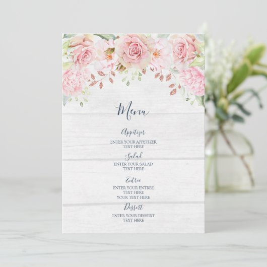 Rustic Pink Floral Spring Wedding Menu (Debout devant)