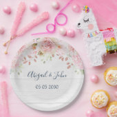 Rustic Pink Floral Spring Wedding Papieren Bordje (Feest)