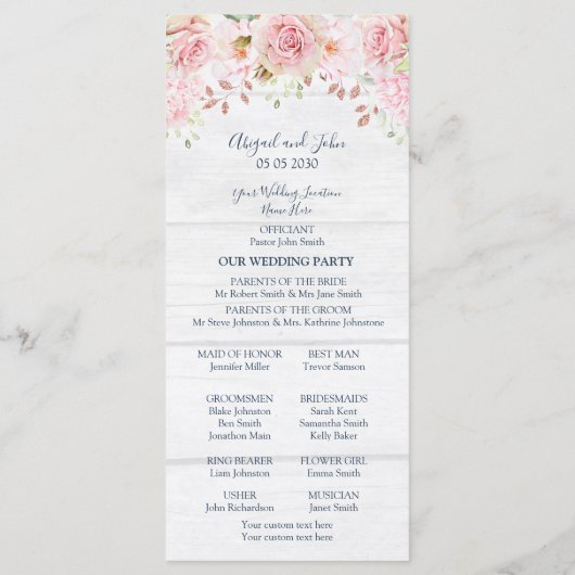 Rustic Pink Floral Spring Wedding Program Programma (Achterkant)