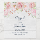 Rustic Pink Floral Spring Wedding Wine Label Wijn Etiket (Enkel label)