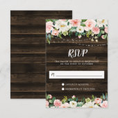 Rustic Pink Floral String Lights RSVP Kaartje (Voorkant / Achterkant)