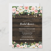 Rustic Pink Floral String Lights Vrijgezellenfeest Kaart (Voorkant)