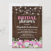 Rustic Pink Floral String Lights Vrijgezellenfeest Kaart (Voorkant)