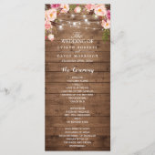 Rustic Pink Floral String Lights Wedding Programme Programma (Voorkant)