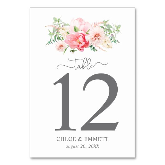 Rustic Pink Floral Table Number Kaart (Achterkant)