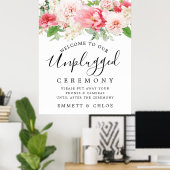 Rustic Pink Floral Unplugged Wedding Ceremony Sign Poster (Thuiskantoor)
