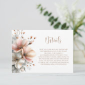 Rustic Pink Floral Wedding Details Informatiekaartje (Staand voorkant)