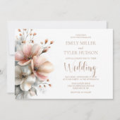 Rustic Pink Floral Wedding Kaart (Voorkant)