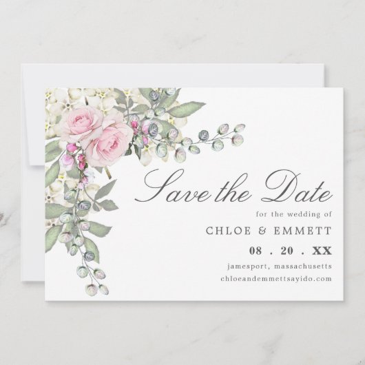 Rustic Pink Floral Wedding Save the Date (Voorkant)