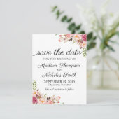 Rustic Pink Floral Wedding Save the Date Card (Staand voorkant)