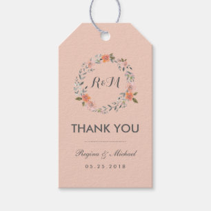 Rustic Pink Floral Wreate Dank je Label Cadeaulabel
