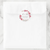 Rustic Pink Floral Wreath Monogram Wedding Sticker (Tas)