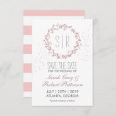 Rustic Pink Floral Wreath Wedding Save the Date (Voorkant / Achterkant)