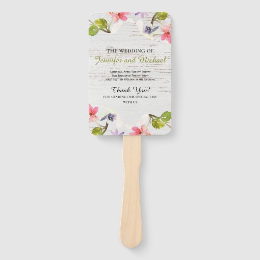 Rustic Pink Florals op White Wood Wedding Programm Handwaaier (Voorkant)
