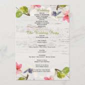 Rustic Pink Florals op White Wood Wedding Programma (Achterkant)