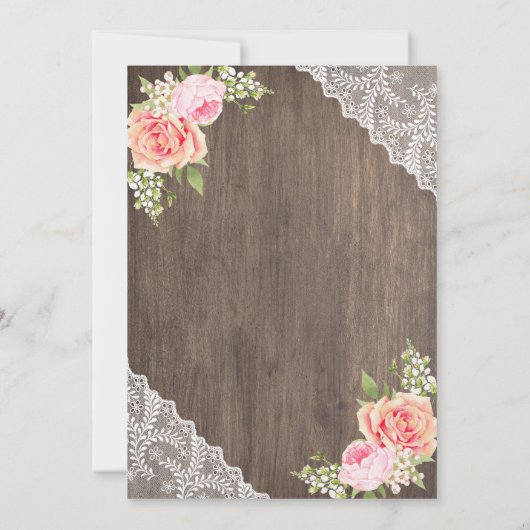 Rustic Pink Flowers Mason Jar Lace Wedding Kaart (Achterkant)