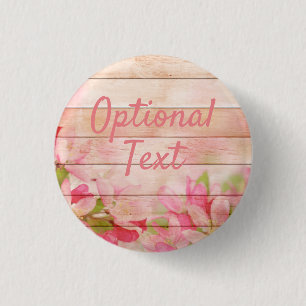 Rustic Pink Flowers op hout Ronde Button 3,2 Cm
