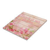 Rustic Pink Flowers op hout Tegeltje (Zijkant)