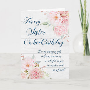 Rustic Pink Flowers Zuster Birthday Card Kaart