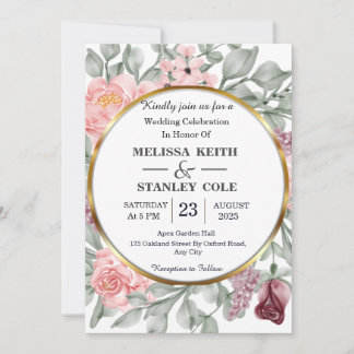 Rustic Pink & Gold Lijst Floral Greenery Wedding Kaart