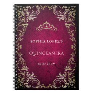 Rustic Pink Gold Princess Tiara Quinceanera Notitieboek