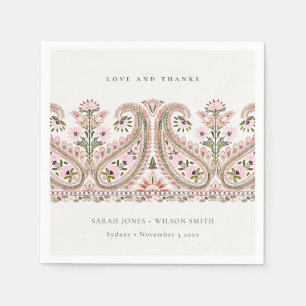 Rustic Pink Green Floral Paisley Motif Wedding Servet