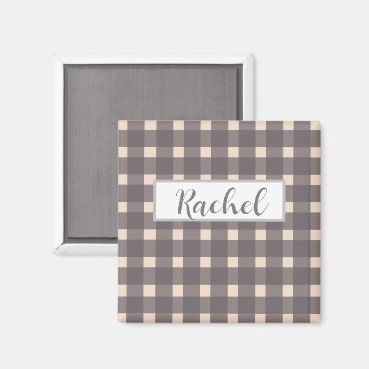 Rustic Pink Grey Gingham Magneet (Voorkant / Achterkant)