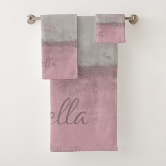 Rustic Pink Grey Mallow Abstract Art Nr42 Monogram Bad Handdoek (Insitu)