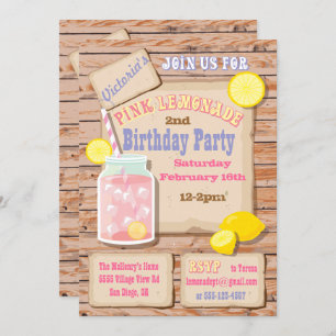 Rustic Pink Lemonade Birthday Party Kaart