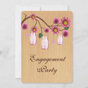 Rustic Pink Mason Jars Invitation de la partie d'e