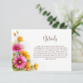 Rustic Pink Orange Floral Wedding Details Informatiekaartje (Staand voorkant)