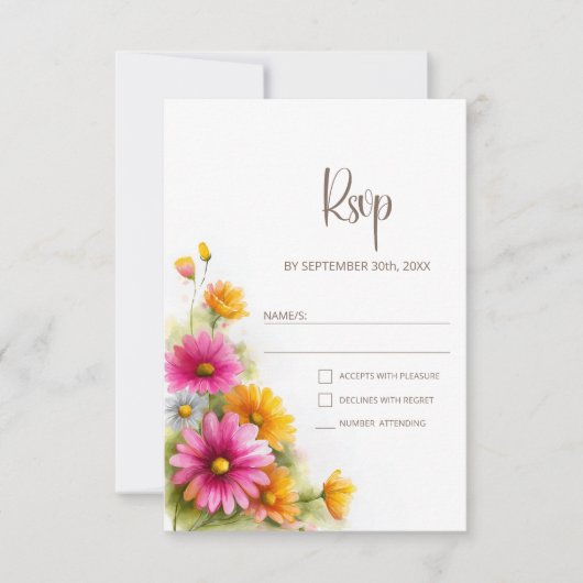 Rustic Pink Orange Floral Wedding RSVP (Devant)