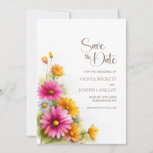 Rustic Pink Orange Floral Wedding Save the Date (Devant)