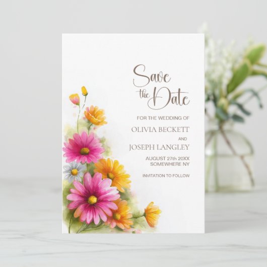 Rustic Pink Orange Floral Wedding Save the Date (Debout devant)