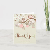 Rustic Pink Owls and Birdcages Dank je wel Kaart