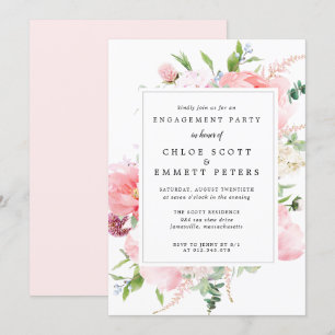 Rustic Pink Peony Floral Engagement Party Kaart