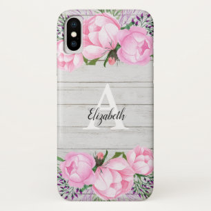 Rustic Pink Peony   Monogram iPhone X Hoesje