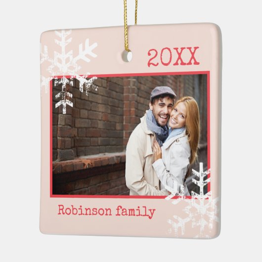 Rustic Pink Photo Ornament Snowflakes Monogram (Links)