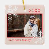 Rustic Pink Photo Ornament Snowflakes Monogram (Voorkant)