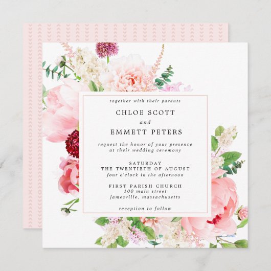 Rustic Pink Pony Floral Wedding Kaart (Voorkant / Achterkant)
