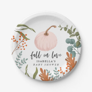 Rustic Pink Pumpkin Herfst in Love Baby shower Papieren Bordje