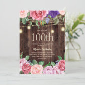 Rustic Pink Purple Flowers String Lights 100th Kaart (Staand voorkant)