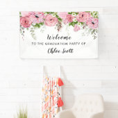 Rustic Pink Rose Bloemen Afstudeerfeest Welkom Spandoek (Insitu)