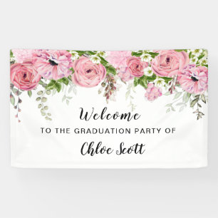 Rustic Pink Rose Bloemen Afstudeerfeest Welkom Spandoek