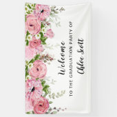 Rustic Pink Rose Bloemen Afstudeerfeest Welkom Spandoek (Verticaal)