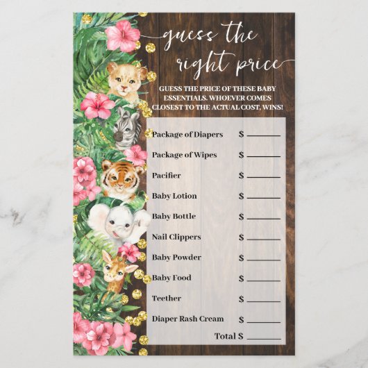 Rustic Pink Safari Guess Right Price Shower Game Flyer (Voorkant)
