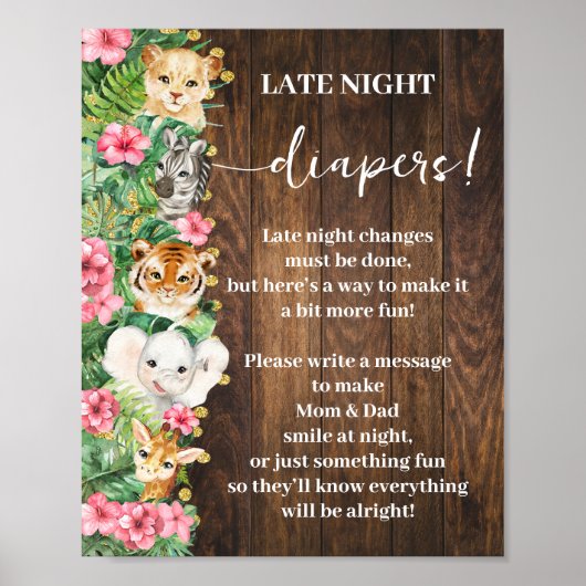 Rustic Pink Safari Late Night Diapers Shower Game Poster (Voorkant)